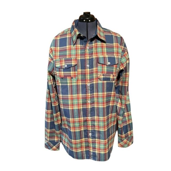 EVOLUTION Women's Button Up Plaid Shirt Plus-size 3XL Long Sleeves Elbow Patches - Picture 2 of 11